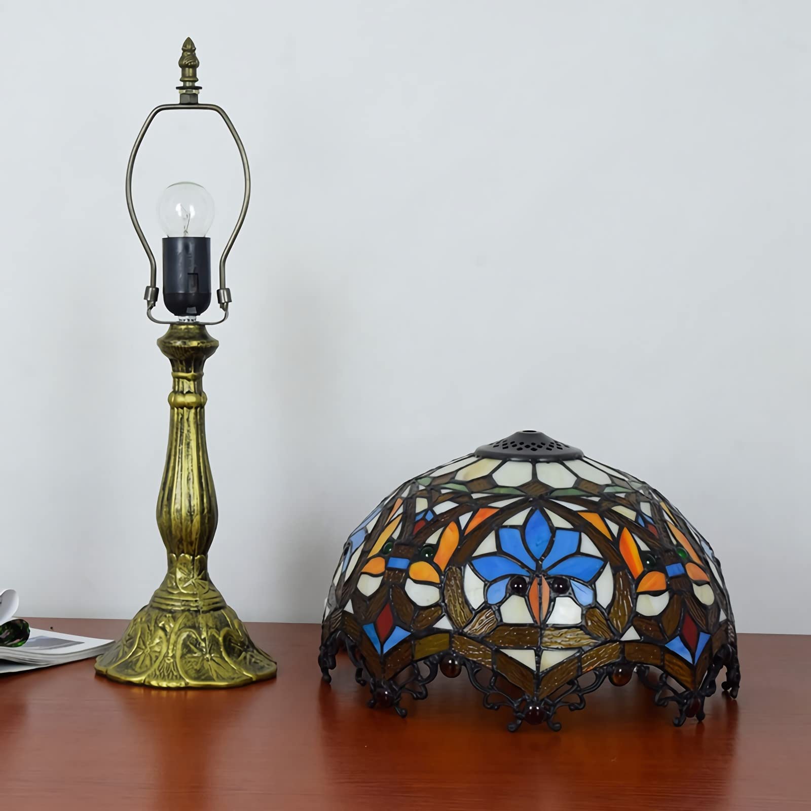 XANAYXWJ Stylowa barokowa stołowa, 12-calowa wiktoriańska witrażowa lampka nocna, podstawa E26 w stylu vintage lampka do czytania do salonu sypialnia