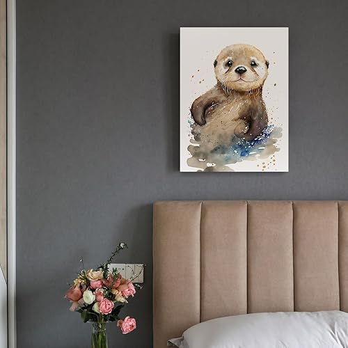 Miniatura 7 de C8BUSIS Lienzo decorativo para pared, diseño de nutria, diseño de acuarela, decoración de pared de nutria, pintura de tintas salpicadas, póster