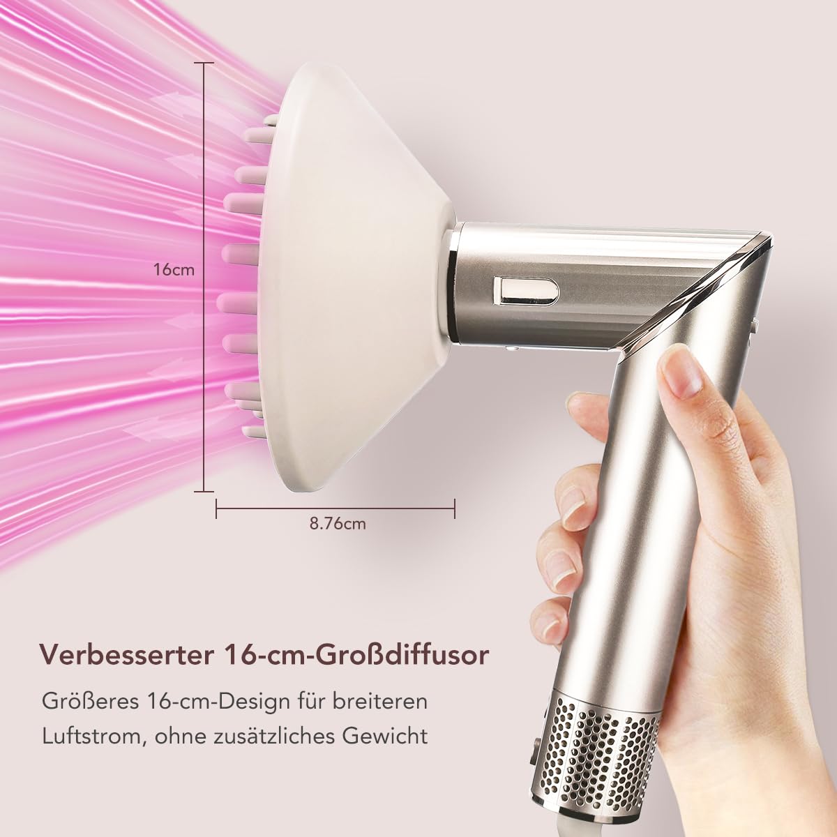 Wellen und Locken Diffusor-Aufsatz für Shark FlexStyle Luftstyler, Vergrößertes Design für schnelleres Trocknen, verleiht lockigem und welligem Haar mehr Volumen, Struktur und Definition, Stein