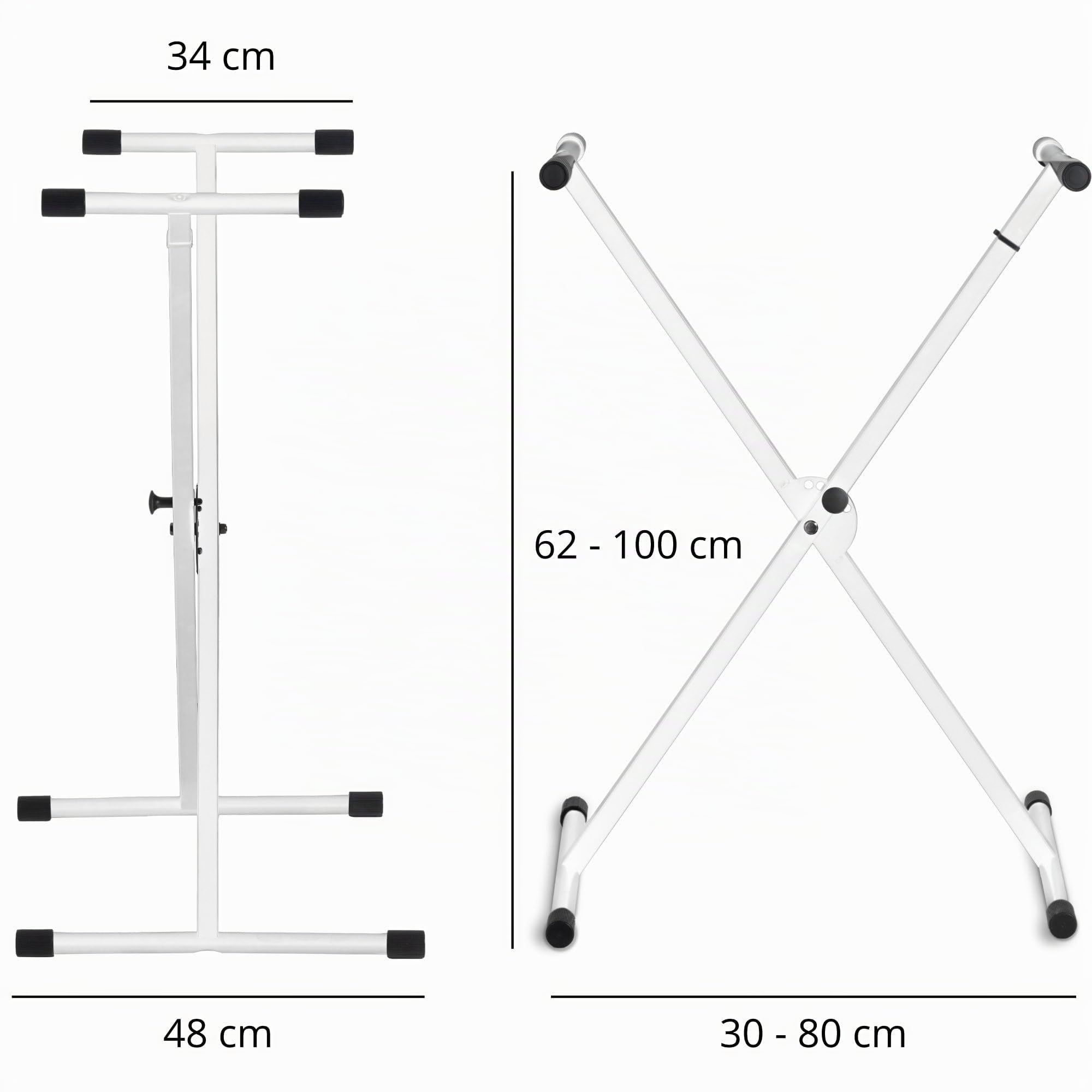 Classic Cantabile Support Clavier X Réglable En Hauteur Blanc, 5 cm | Réglable en hauteur sur 5 positions, Fermeture rapide fiable, Revêtement en poudre blanc, Réglage en hauteur de 62 à 100 cm