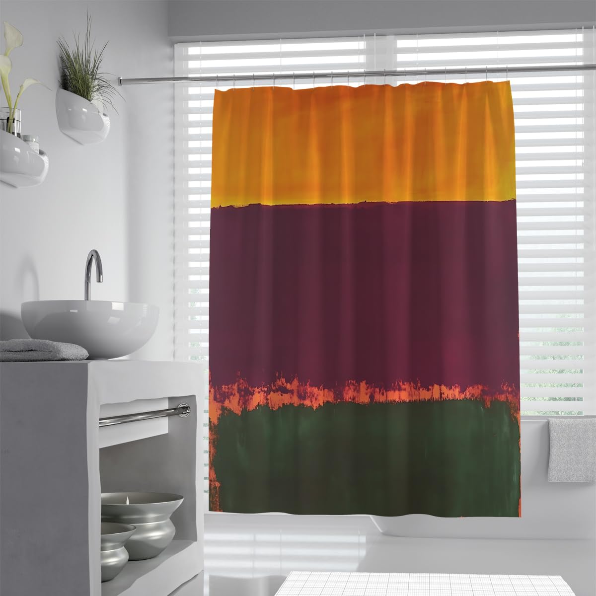 OLLIAR Home Color Block Art Shower Curtain Sets Modern Abstract Geometric Bath Curtain Machine Washable Waterproof Fabric Bathroom Curtain with Hooks 220x200cm