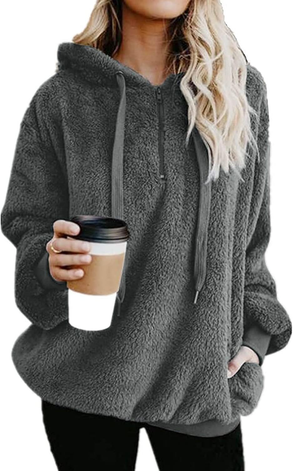 Yanekop Womens Hoodies Sherpa Pullover Sweater Fuzzy Fleece Sweatshirt Oversized Hoodie Cozy Outerwear with Pockets