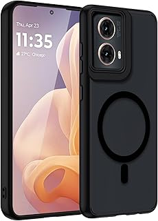 جراب مغناطيسي لموتورولا موتو G85 5G/موتو ايدج 50 فيوجن، جراب صلب شفاف واقي رفيع للغاية مطفي من البولي كربونات وبممتص صدمات من السيليكون والبولي يوريثين المقاوم للحرارة ومضاد للصدمات، أسود