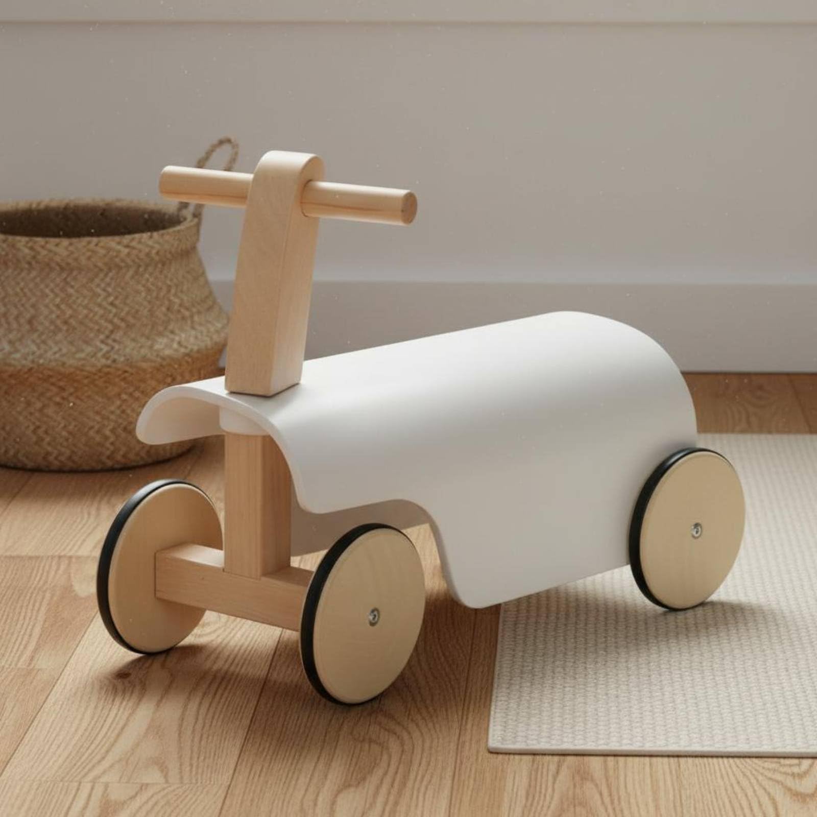 Draisiènne Enfant Vélo d'Équilibre Bois sans Pédales Construction Basse Légère Préhension Aisée Roulement Stable Motricité Précoce Adaptée à Jardin Parc Maternelle, Blanc