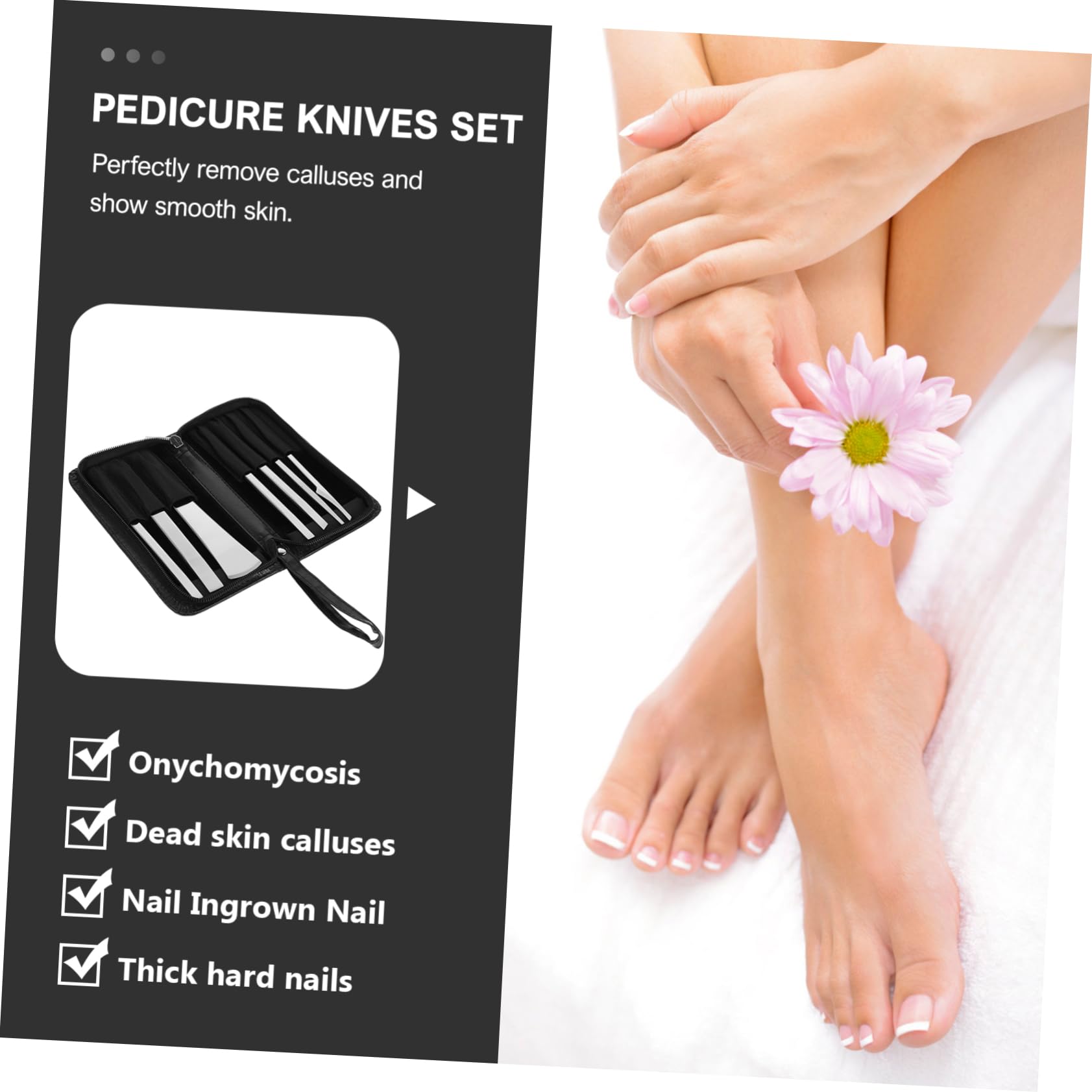 Set Argento di Coltelli per Pedicure 7 Pezzi in Acciaio Inox | Lega ad Alto Manganese e Pu, Uso Professionale e Domestico, per Rimuovere Calli e Pelle Secca