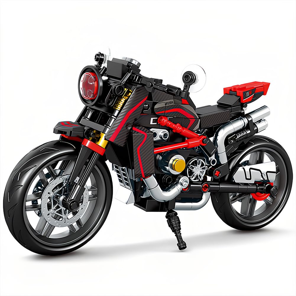 MGKEOUF Motorcycle Building Kits, Motorcycle Building Blocks, Building Set Construction Toys,Construction Engineering Bricks, Gift for Adults and Kids,Office Decorations,DIY Toys (red)
