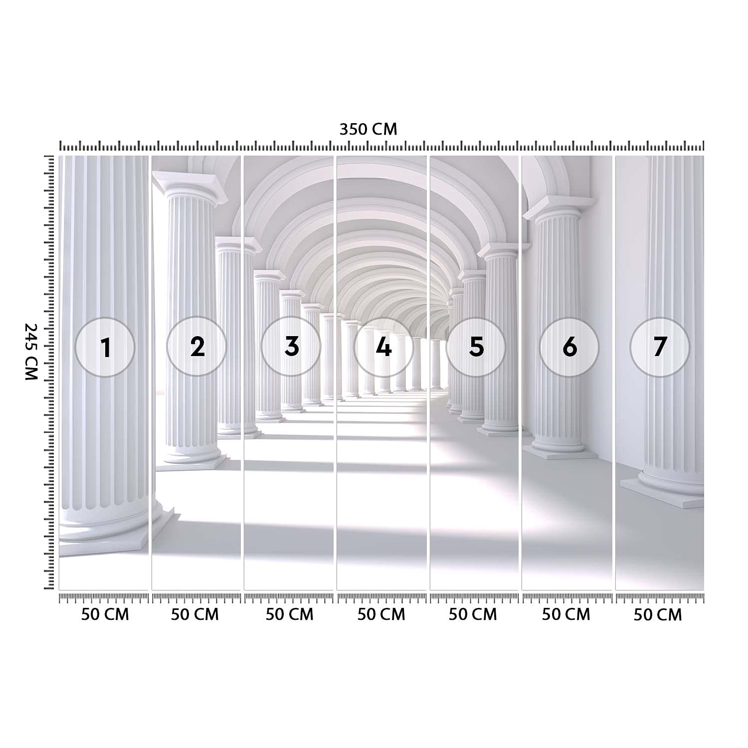 Feeby Carta Da Parati Effetto 3D Illusione 3D Tunnel 350x245 cm bianco Fotomurale Tessuto Non Tessuto Per Casa Ufficio Camera Da Letto Gabinetto Soggiorno Astratto Colonnato Portici