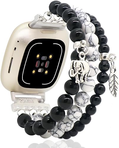 C&L Accessories Pulseras compatibles con bandas Fitbit Versa 3Versa 4Fitbit Sense 2Bandas Sense para mujeres y hombres con cuentas de piedras