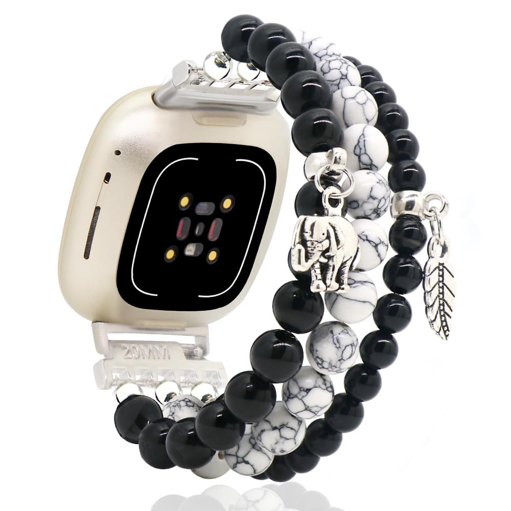 C&L Accessories Bracelets Compatible with Fitbit Versa 3 Bands/Versa 4 Bands/Fitbit Sense 2/Sense Bands for Women Men Beaded Gemstone