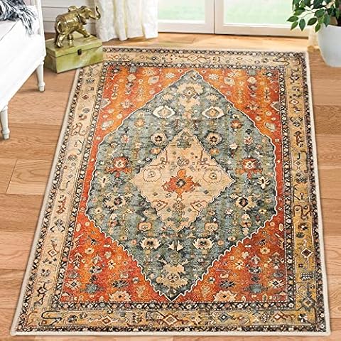 Area Rug 3x5 Boho Rug Indoor Entryway Washable Vintage Rug Indoor Floor Cover Print Boho Rug Non Slip & Foldable Accent Rug Exquisite Imitation Cashmere Carpet Living Room Bathroom Laundry Room Cover