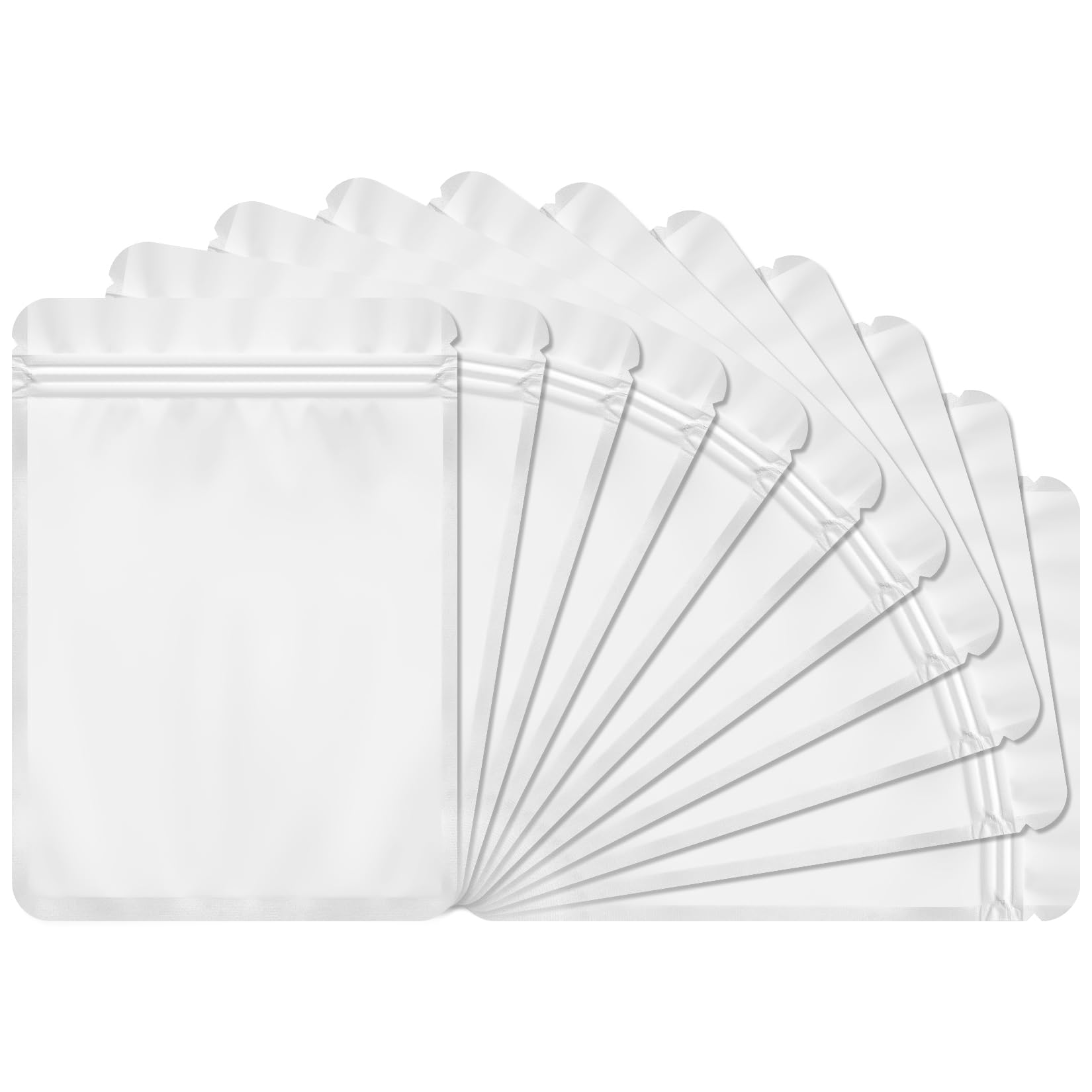 Funfery 100 Pack White Mylar Packaging Bags Resealable Bags Double Sided Color Odor Proof Pouch Baggies Smell Proof Foil Bag for Food Storage,Small Business(White,3x4inch)