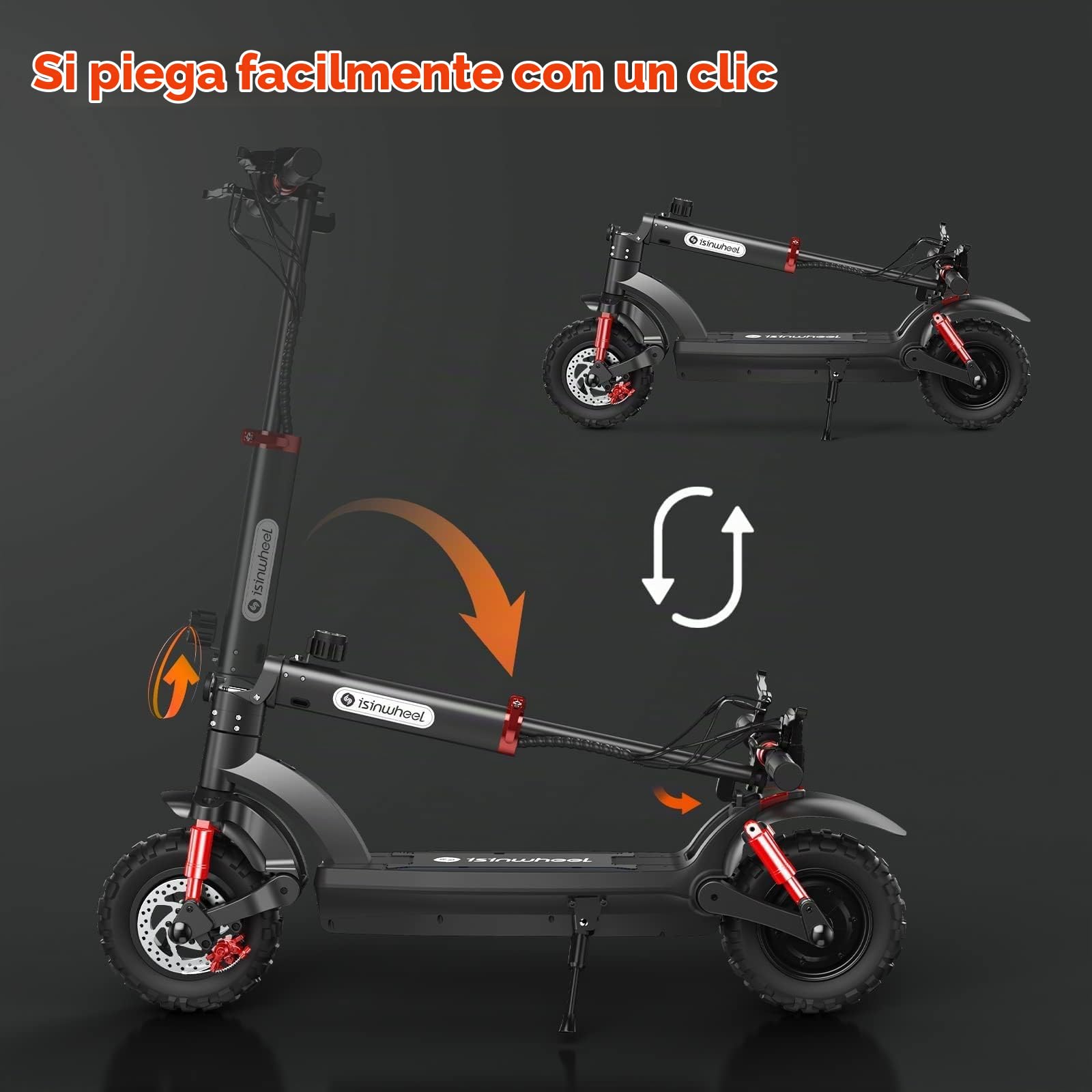 isinwheel GT2 Monopattino Elettrico Adulto Fuoristrada, Autonomia 60 km, Batteria 48V 15Ah, Ruote 11", Doppio Freno, Sospensioni Anteriori e Posteriori, Pieghevole, LED e Frecce, Carico 150 kg