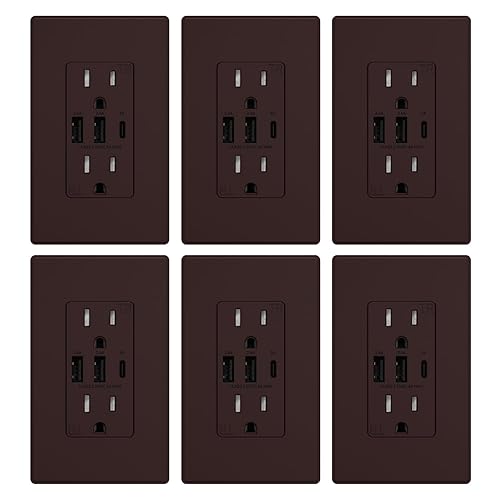 ELEGRP Tomacorrientes USB, toma de pared de 3 puertos, toma eléctrica de 30 W 6.0 A, toma de corriente resistente a manipulaciones de 15 amperios