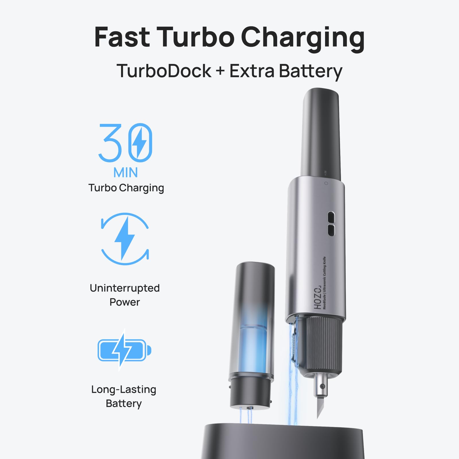HOZO NeoBlade Turbo Dock Station de charge rapide double baie pour NeoBlade et batterie, charge et remplacement simultanés, comprend 1 Turbo Dock + 1 batterie, pour un travail sans interruption
