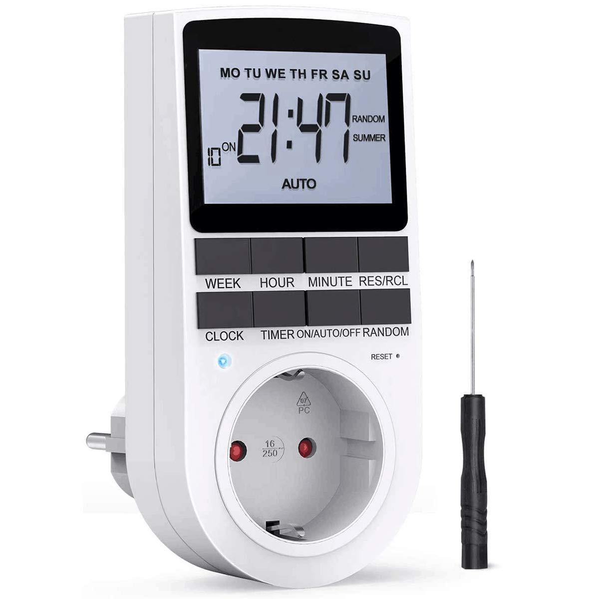 Zeitschaltuhr Steckdose, LCD Zeitschaltuhr Digitale Elektronische Steckdose mit 10 konfigurierbaren Schaltprogramme und Anti-Theft-Modus, Timer Steckdose, Timer Schalter, für Beleuchtung, Lüfter usw.
