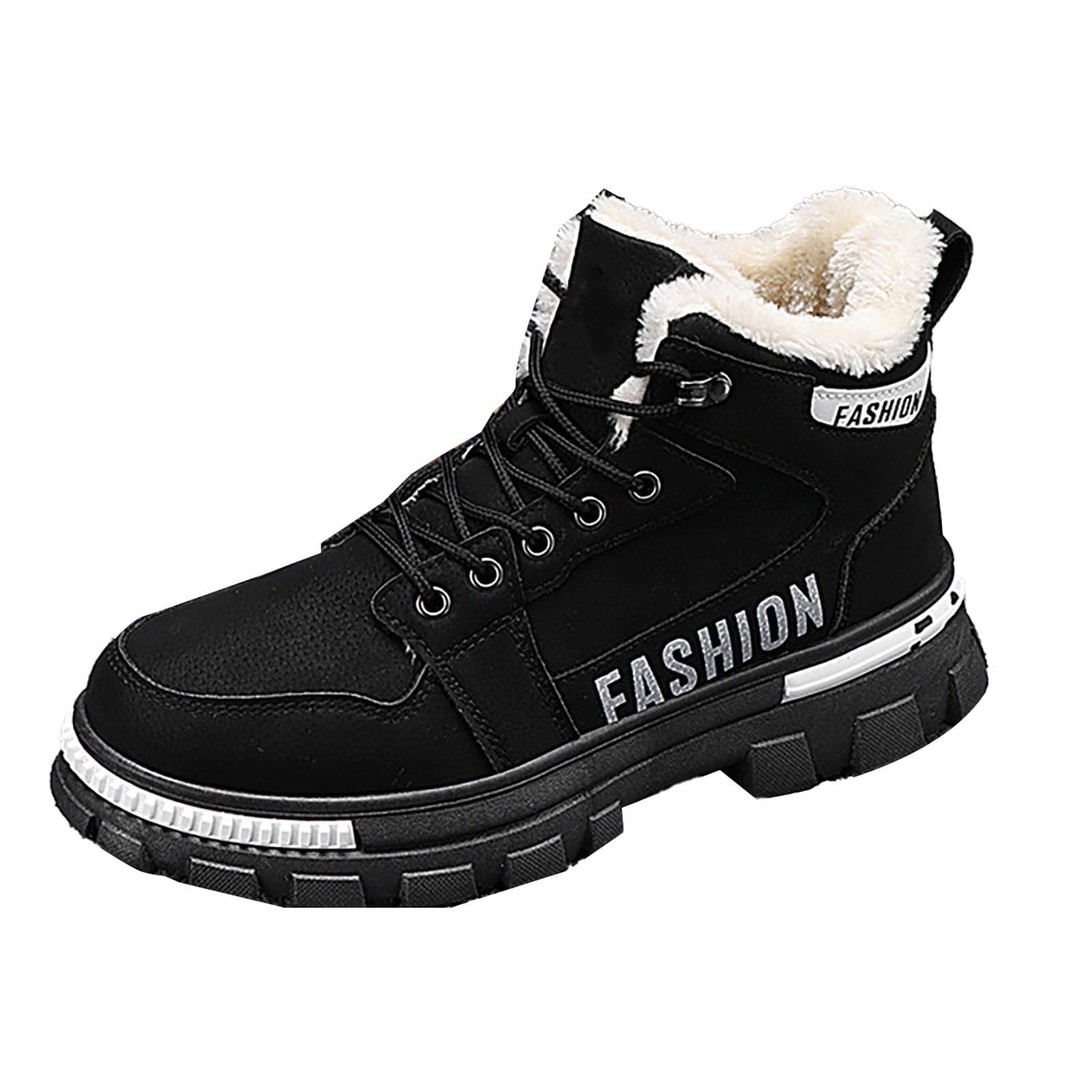 Schneestiefel Herren Wasserdicht Leder - Winterstiefel Herren Gefüttert Mit Dicken Wanderschuhe Schneeschuhe Mit Schnürung Kampfstiefel Mit Wollfutter Warme Stiefeletten Outdoor-Wanderstiefel