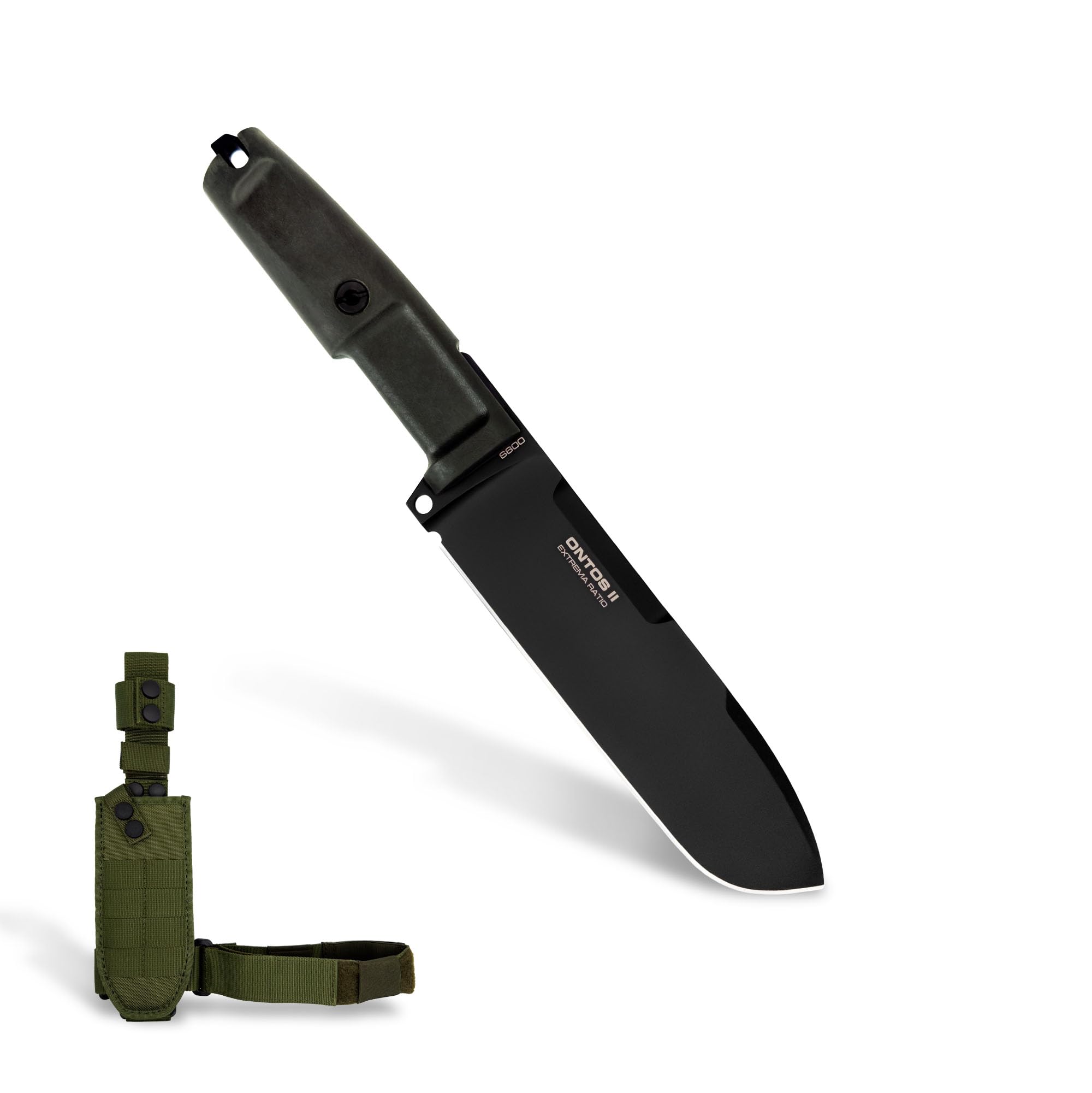 Extrema Ratio - Ontos II S600 (BLACK), Fixed Blade Knife, S600 steel blade hardened to 58 HRC, black burnished finish, paracord-wrapped handle, rear striking pommel, handcrafted in Italy