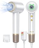 Ionic Hair Dryer, 160000 RPM Brushless Motor, Smart Thermo-Control, Negative Ion Fast Drying, Quiet Lightweight Blow Dryer, Cold Air & 4 Heat Settings, for Home Travel Salon, White
