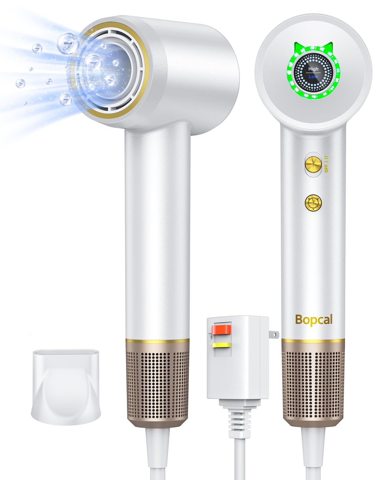 Bopcal Ionic Hair Dryer, 160000 RPM Brushless Motor, Smart Thermo-Control, Negative Ion Fast Drying, Quiet Lightweight Blow Dryer, Cold Air & 4 Heat