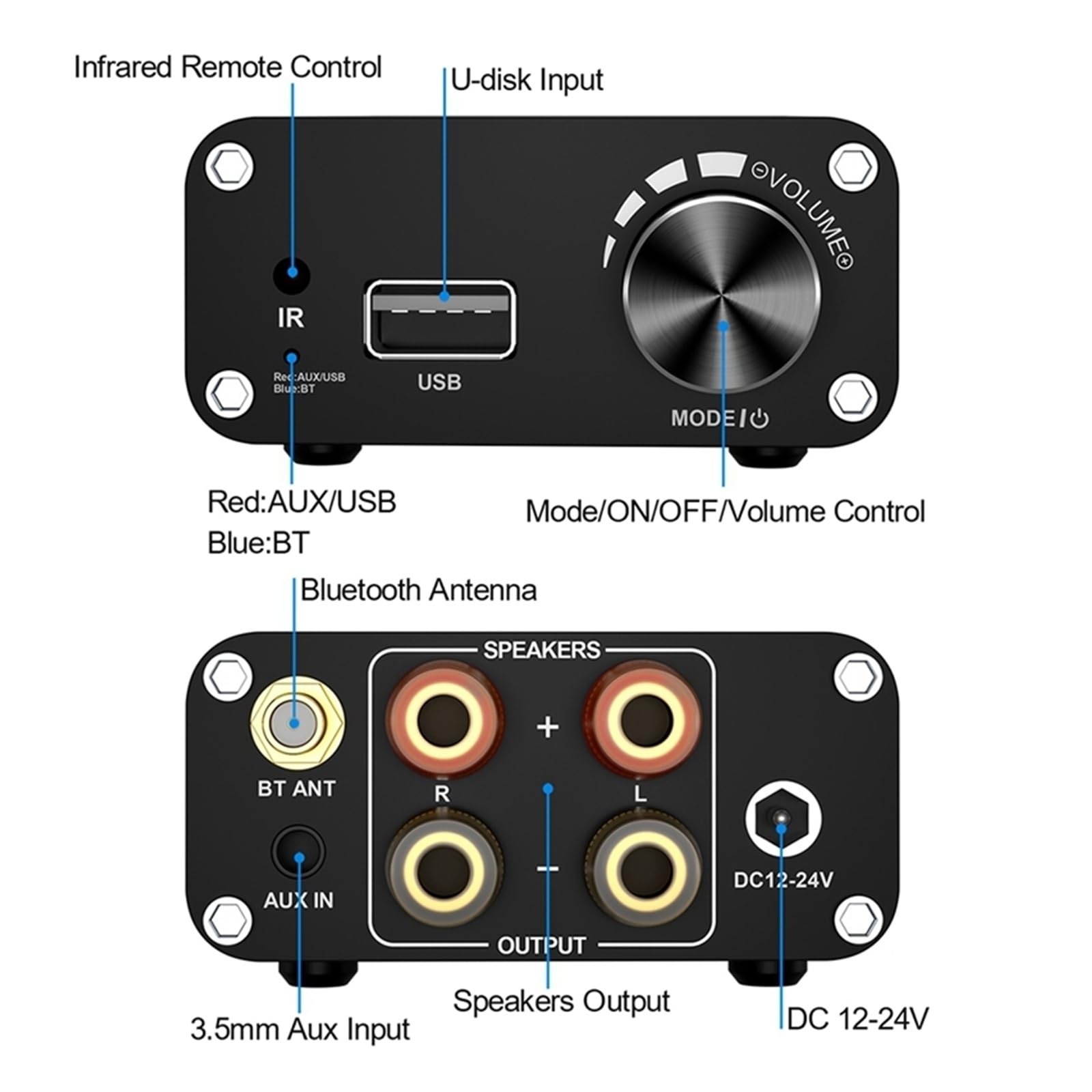 Amplificador Bluetooth Estéreo 2.0 Canales Clase D Amplificador de Cine en Casa 200W Potencia Amplificador Digital