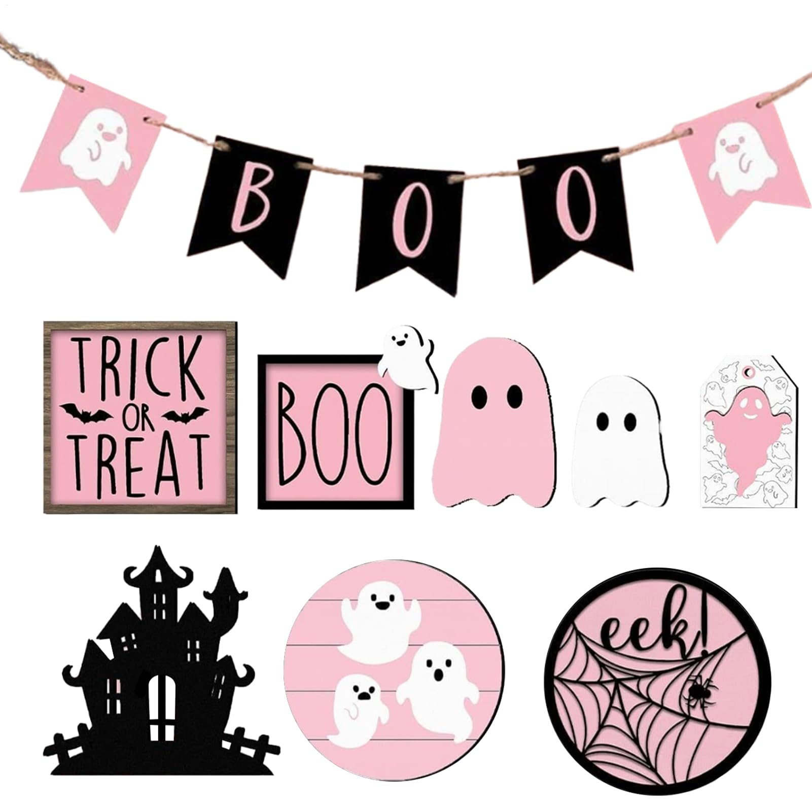Décoration d'Halloween lot de 13 suspensions bois pour ornements de fête effrayante maison