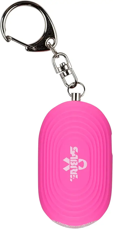 SABRE Alarme pessoal 2 em 1 com luz LED, sirene de segurança pessoal de 130 dB, gancho de pressão para acesso instantâneo, alcance de 381 metros, design compacto para fácil fixação na bolsa, bolsa ou