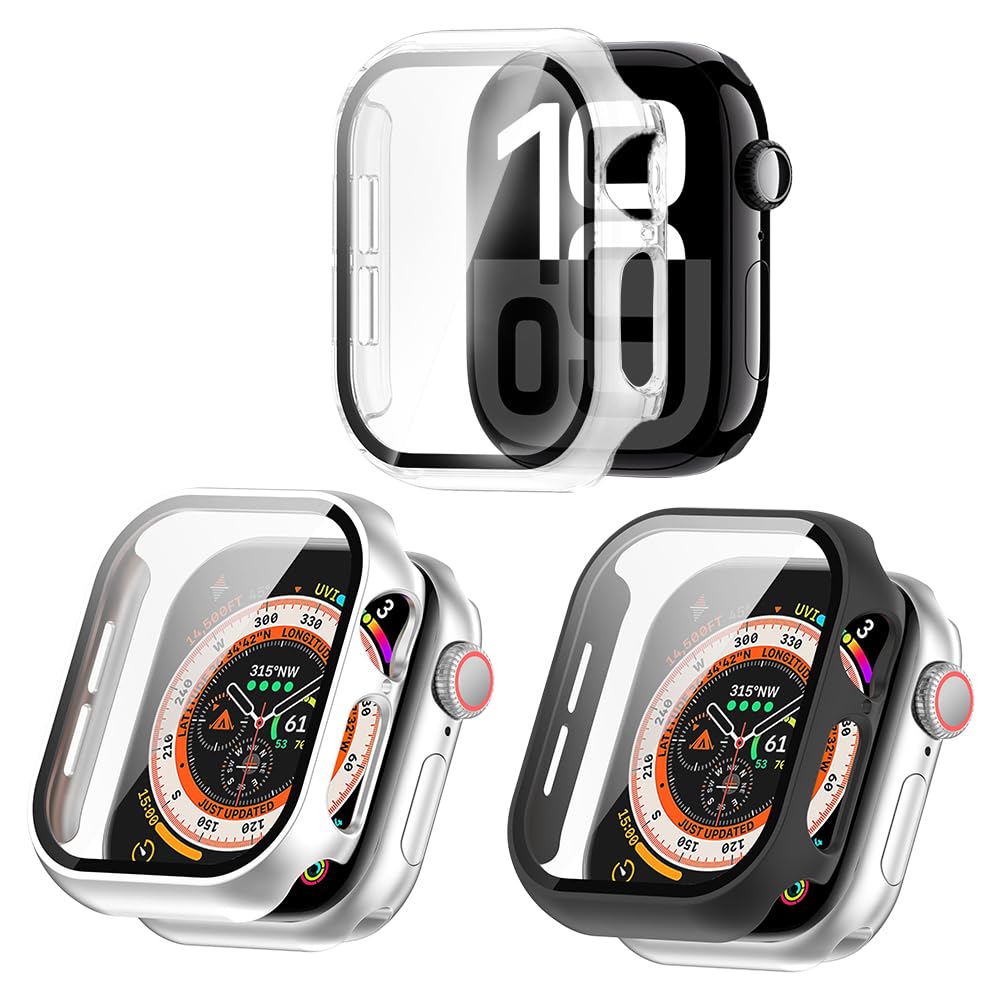 ISRcnst 3-Pack Compatible for Apple Watch Series 10 42mm Screen Protector Case, PC Hard Ultra Bright Tempered Glass One Piece Full Protective Cases (