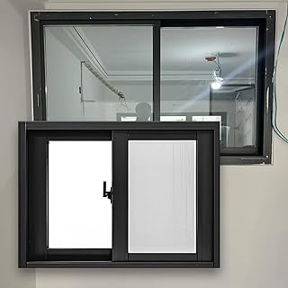 Black 43x17in Custom Size Storm Household Window, 109x43cm Sliding Window for Houses Insulation, Featuring Double-Pane Insulated with Thermal Insulation Soundproof Glass