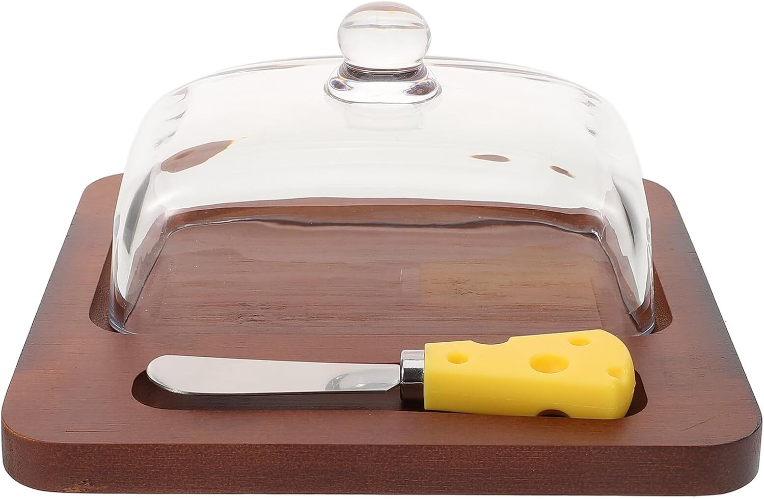 Butter Dish with Dome Lid and Wood Tray Sealed Butter Container for Refrigerator Food Preservation Box with Cutter Freshness Keeper for Kitchen and Restaurant Use