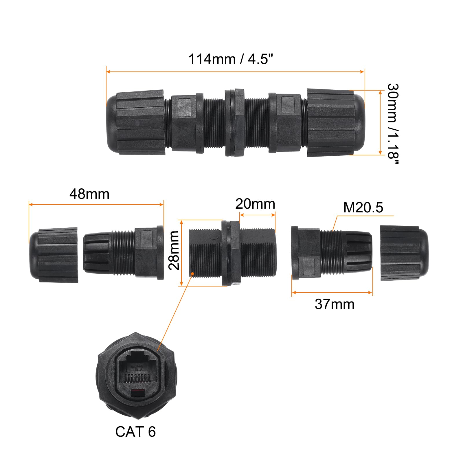 QUARKZMAN Coupleur RJ45 Etanche, Double Tête Femelle À Femelle Blindé IP67 Pour Câble Ethernet LAN Extérieur Pour Cat5e/Cat5, Lot De 10