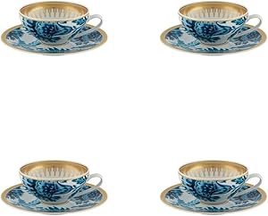 Vista Alegre磁器ゴールドエキゾチックのセット4ティーカップとソーサー