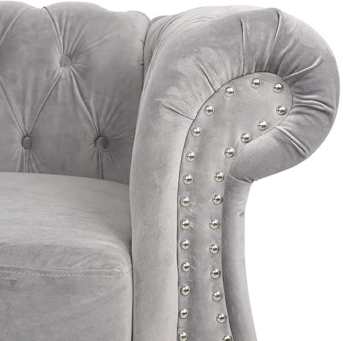 Chesterfield Sofa, Modern Tufted Velvet Couch 3 Seater With Scroll Arms And Nailhead For Living Room, Bedroom, Office, Apartment (Grey) #TOP3