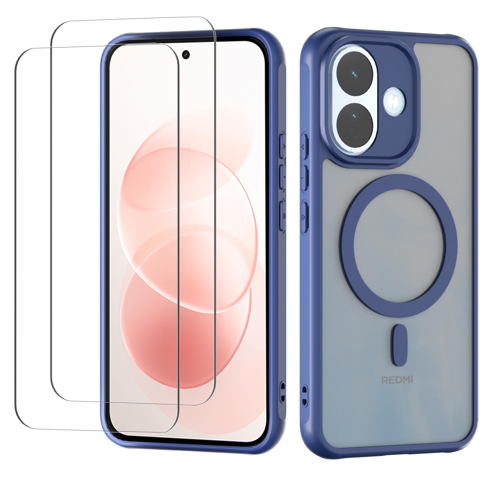 Jiaxinhong Magnetische Hülle für Xiaomi Redmi Note 17 Pro 5G 2026,Blau | Mit 2 Displayschutzfolien |Stoßfeste TPU + PC|Anti-Fingerabdruck|mit Kameraschutz|Matt Transparent Handyhülle