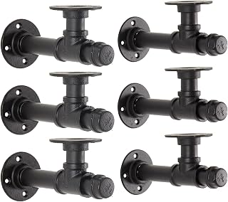 YCCO Industrial Pipe Shelf Brackets 6.7" Heavy Duty Black Iron L-Shaped 6 Pack for 6-12" Floating Shelves & Clothing Racks