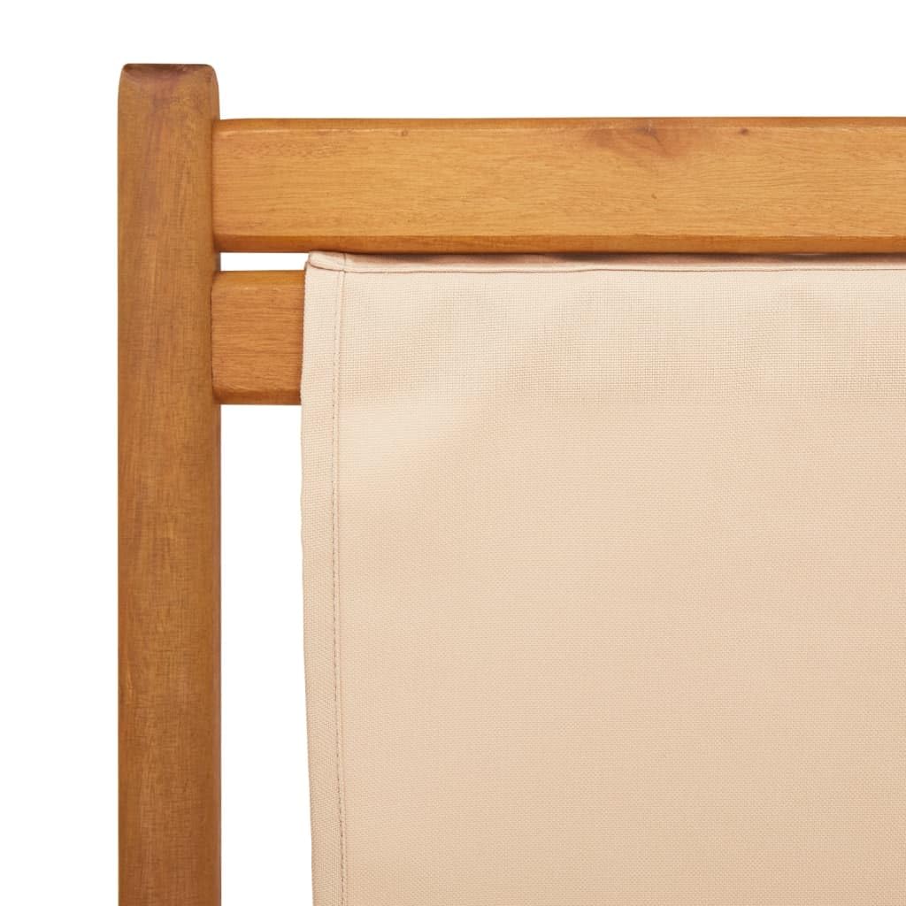 vidaXL Chaise Pliable de Plage Beige Bois Massif d'eucalyptus et Tissu, Chaise Longue, Chaise d'extérieur, siège d'extérieur, Chaise de Camping