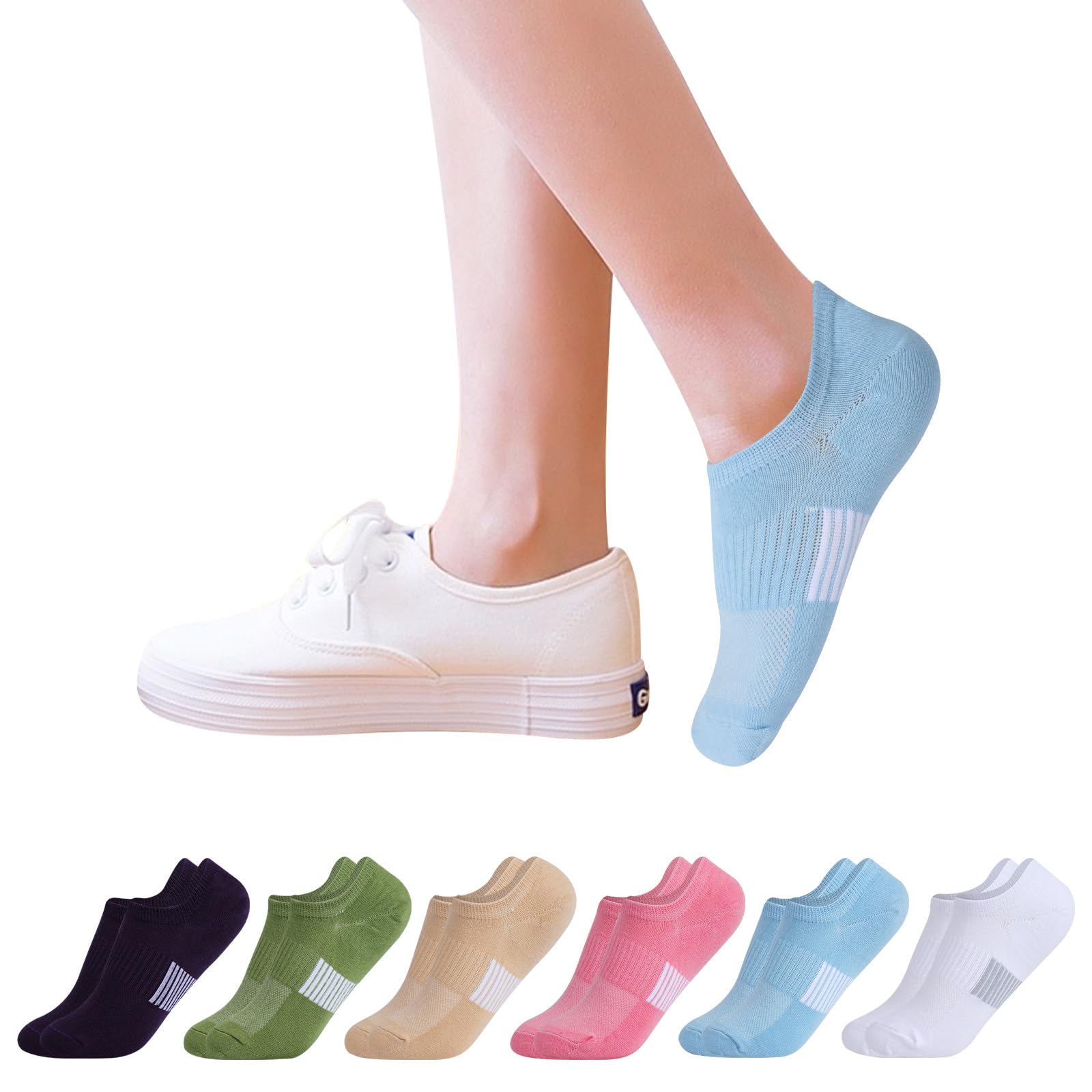 Fjquamitix 6 Pairs No Show Trainer Socks for Women Cotton Low Cut Casual Socks Ladies Non-Slip Invisible Ankle Sock Sports Sock