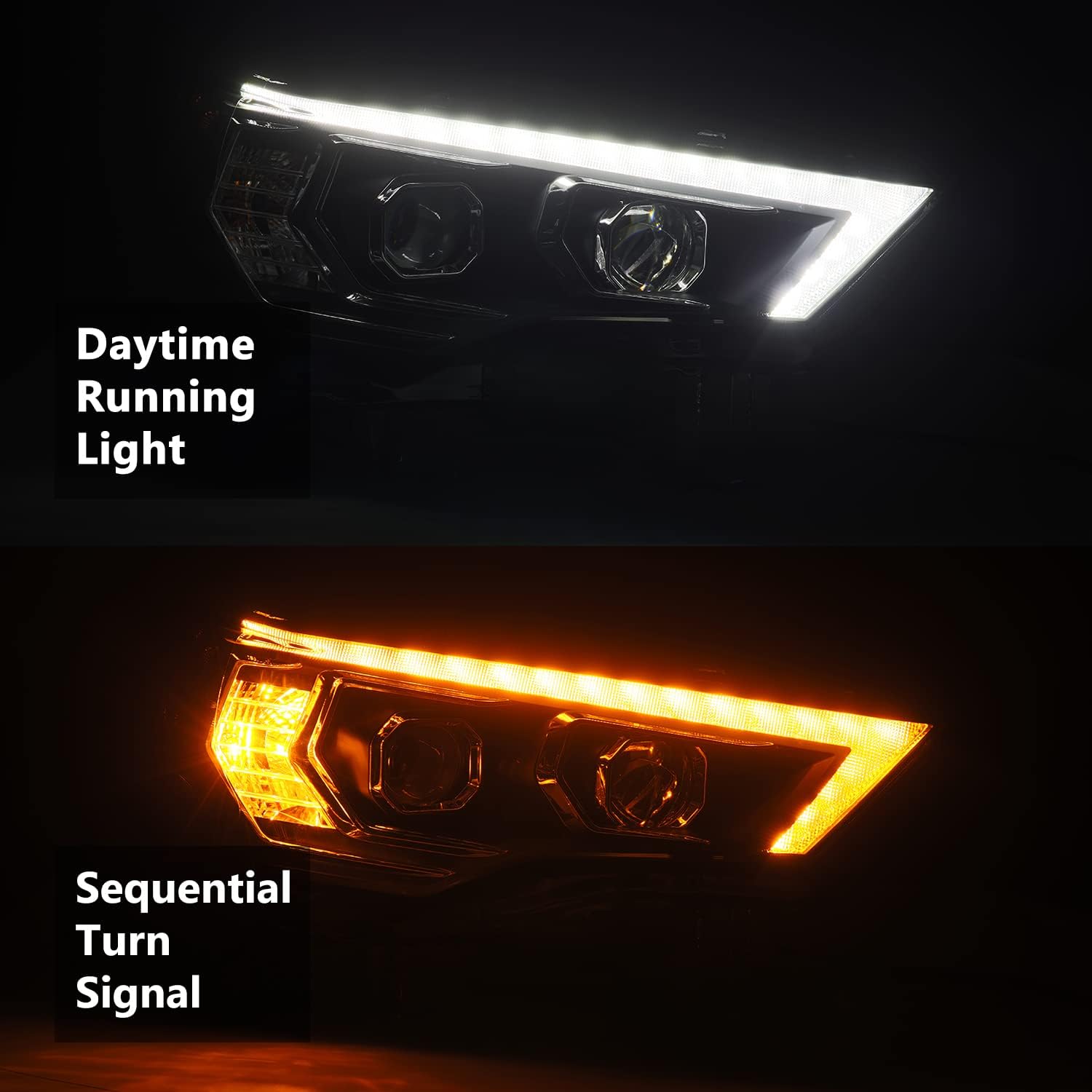 AlphaRex [G2 PRO-Series] Black For 14-20 4Runner Switchback DRL/Sequential Signal LED Tube Dual Projector Headlights