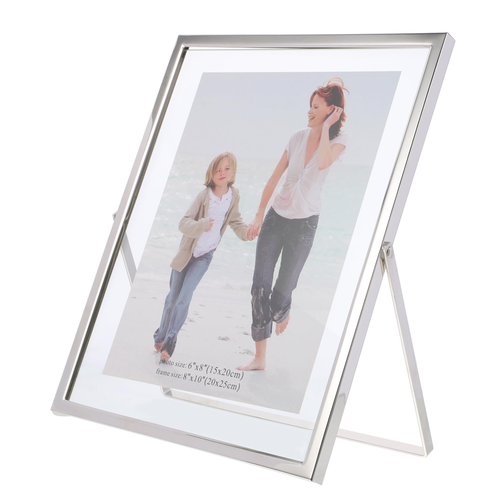 Cadre Photo Simple et Élégant en Verre Cadre Photo de Table Transparent Argenté Support Double Face pour Décoration Maison pour Exposition