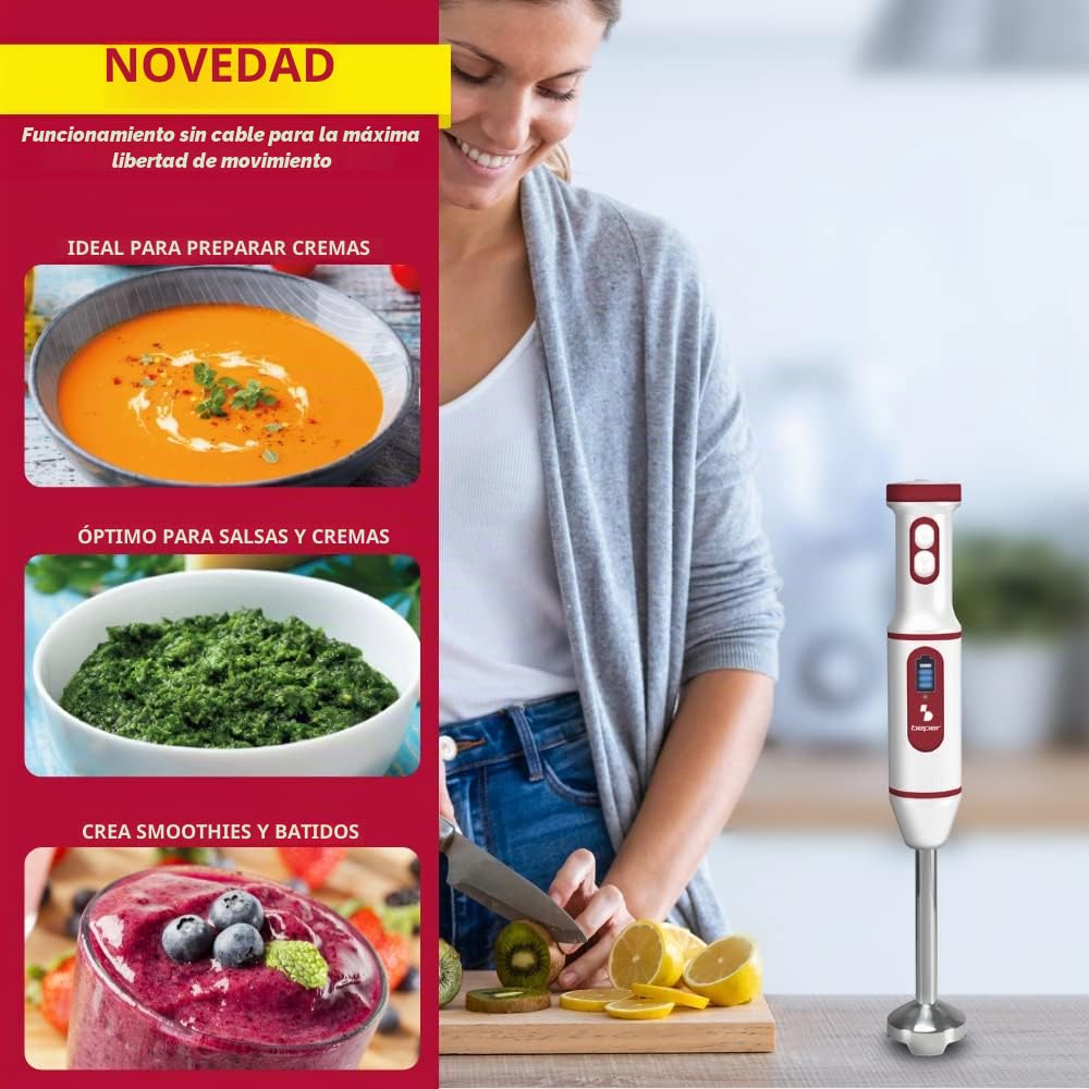 BEPER P102FRU300 Batidora de inmersión sin cable, recargable por USB - Batidora minipimer, multifunción