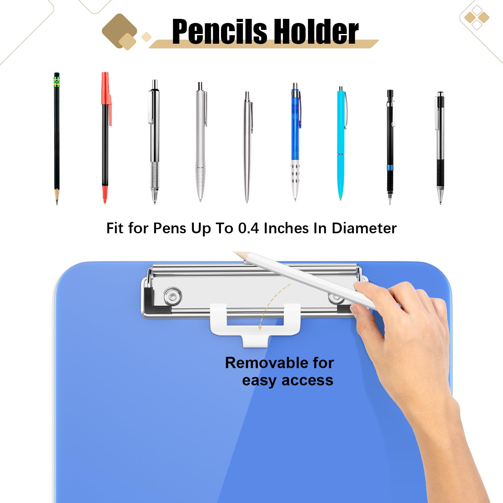 Hongri Plastic Clipboard with Pen Holder, Blue 8.5x11 Letter Size Clip Board for Classroom Office, Students, Nurses and Women - Image 2
