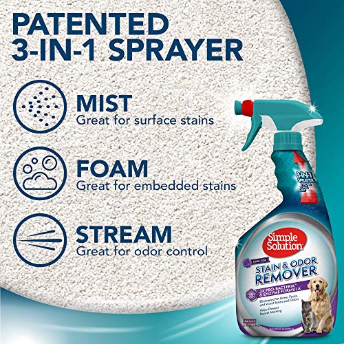 Simple Solution Stain and Odor Eliminator Spray for Dogs & Cats, Enzyme Cleaner With 2X Pro-Bacteria Cleaning Power, Strong Smell Remover for Carpets, Upholstery & Floors, Floral Fresh Scent, 32 oz