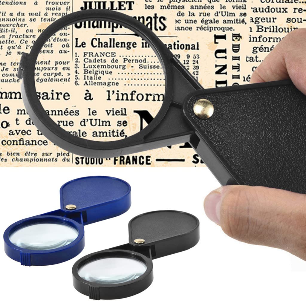 BOGEEL 10X Folding Pocket Magnifier 2.56''Diameter Loupe with Keychain Portable Glass for Reading, Jewelry and,ABS, Metal, Thickened Glass Lenses