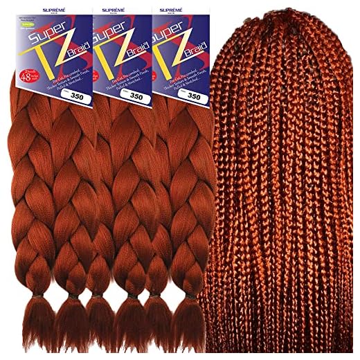 Pre-Stretched Braiding – 48 Inch Long Unfolded – 6 Bundles Total – Xpression 100% Kanekalon – TZ Braid Hair Extensions – Pre-Cut and Pre-Combed Synthetic Hair (350)