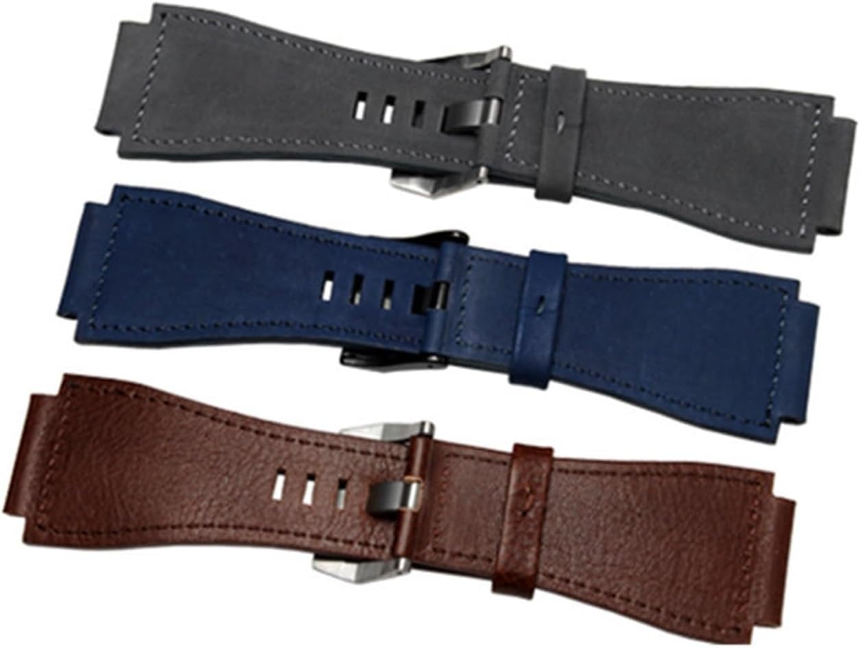 MJMT06 34mm*24mm Grey Blue Brown Watch Band Leather 3mm Thick Strap Belt Silver Black Pin Tongue Buckle