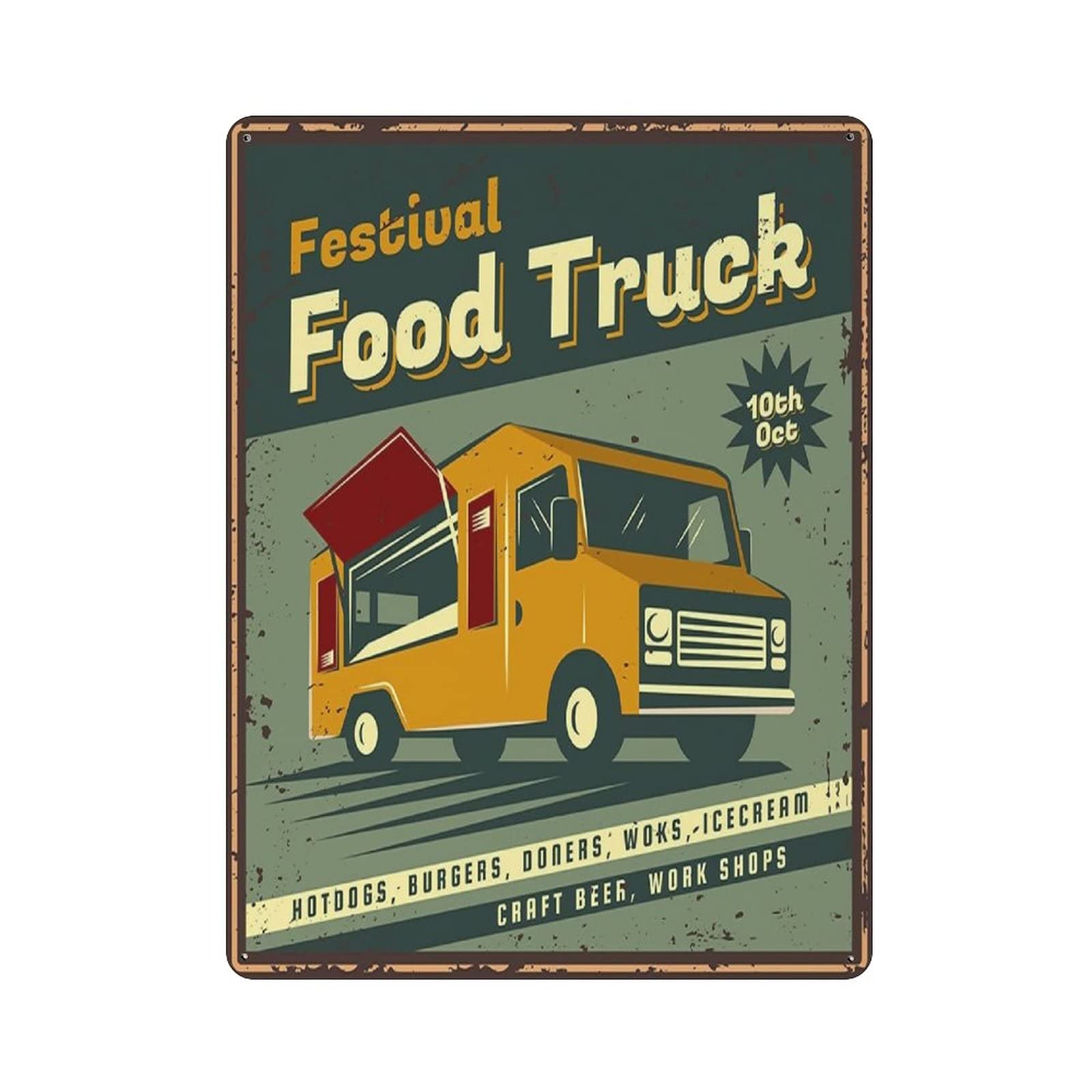 Metal Tin Sign Food Truck Vintage Tin Poster Metal Sign Wall Decoration Country Kitchen Home Garage Decor 16"x12"