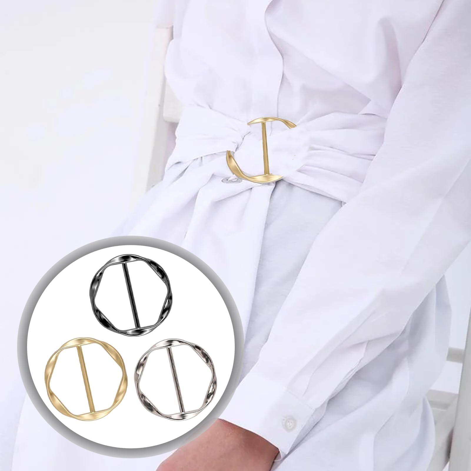 8 PCS T-Shirt Clip, Schal Ring, Schnalle, Seidenschal Ring, Gürtelschnalle für Damen, Clips zum Spannen Gürtelschnallen