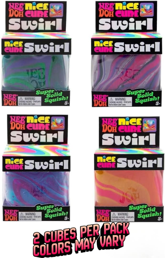 Schylling NeeDoh Nice Cube Swirl - Sensory Toy with a Super Solid Squish - Unique, Swirling Color Blend - Ages 3 and Up - Color May Vary - 2 Pack