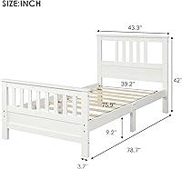 Vista 2 de Merax Base de cama individual, cama de plataforma individual con cabecero, marco de cama de madera tamaño individual para niños, no necesita caja