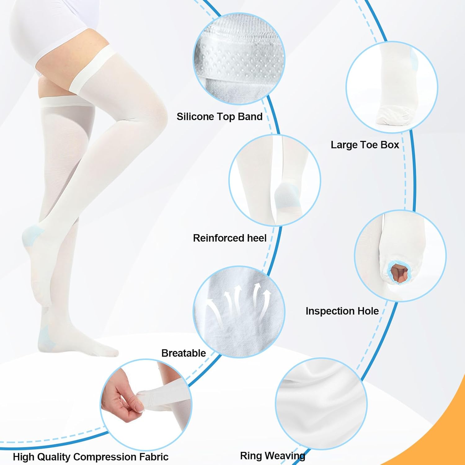 2Pairs Ted Hose Compression Stockings for Women and Men, Anti Embolism Compression Stockings, Surgical Compression Stocking, 15-20 mmHg Compression TED Hose with Inspect Toe Hole - Image 2