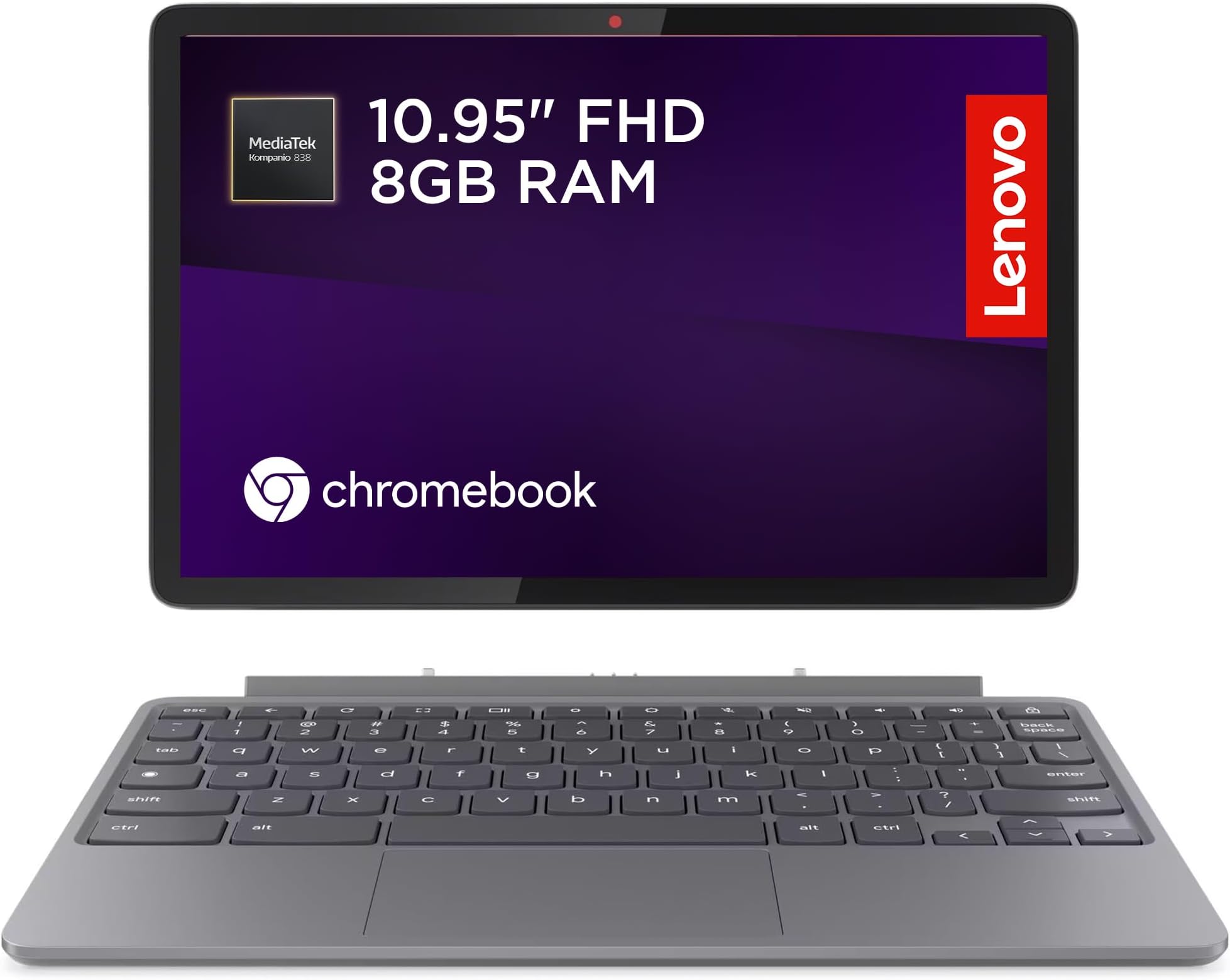 Lenovo IdeaPad Chromebook Duet | 11 Inch FHD+ 1200p Laptop | MediaTek Kompanio 838 | 8GB RAM | 128GB eMMC | Chrome OS | Luna Grey USI Pen 2 | Folio Stand + Folio Keyboard